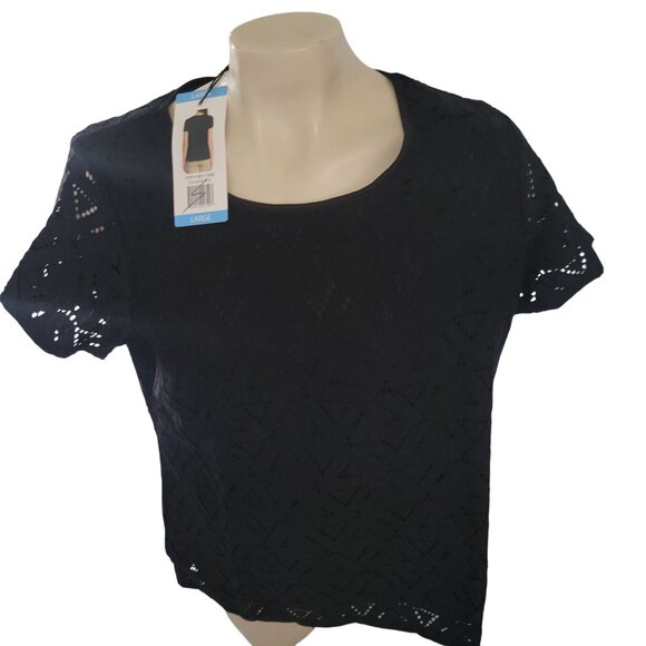 Marc New York Black Eyelet Short-Sleeve Top Womens Large Lightweight Stylish‎ - Picture 2 of 6